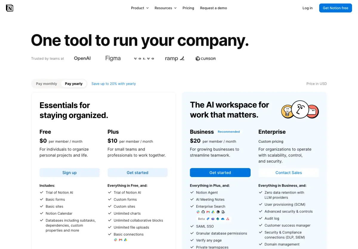 Notion pricing page, top of the page, 14 October 2026